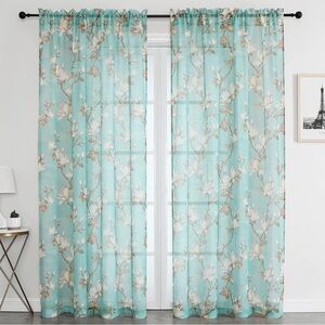 Turquoise Sheer Curtains 63 inch Length 2 Panels